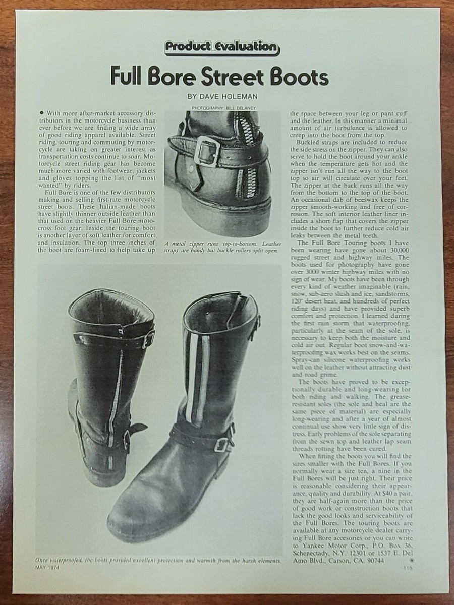1974 Full Bore Street Motorcycle Boots Original Print Article