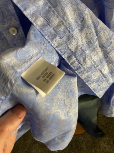 Bugatchi Uomo Bluish Water Waves LONG SLEEVE SHIRT XL 17.5 x 35/36 - Picture 12 of 12