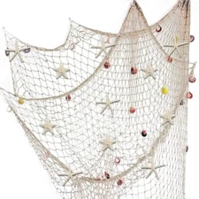 79 X 59 Inch Nature Fish Net Wall Decoration With Sea Shells And 10 Pcs Natural 