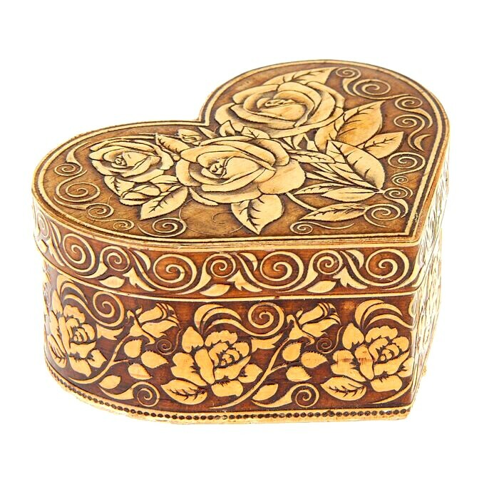 Boite Coeur bois Beresta - Artisanat Russe traditionnel - Rangement écorce bouleau
