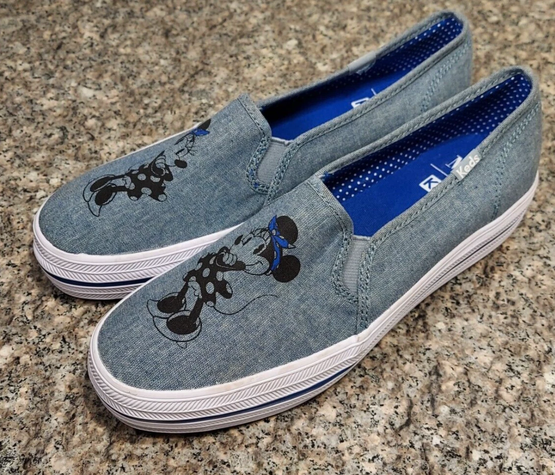 Keds x Disney Minnie Mouse Triple Decker Grey Slip On Shoes Womens Size 7.5