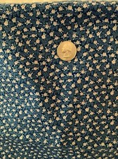 2 Yards Cotton Fabric Blue W/ Tiny White Flowers Red Centers 44” Wide