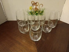VINTAGE LIBBEY CRISA RIBBED  Vertical Optic Clear Glass Set Of 8 Tumblers & Rock