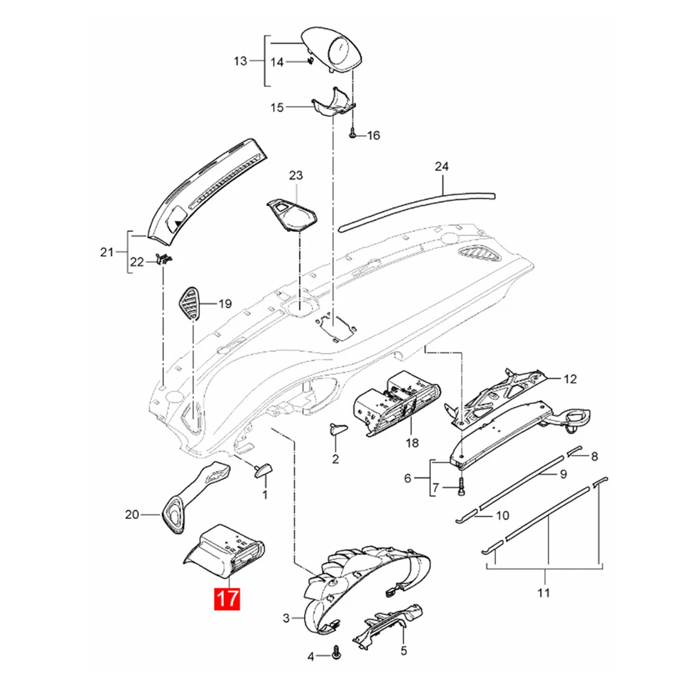 Repuesto de panel de marco de ventilación de aire del salpicadero delantero para Porsche 911 (997) 2005-2011 Foto 2 de 4