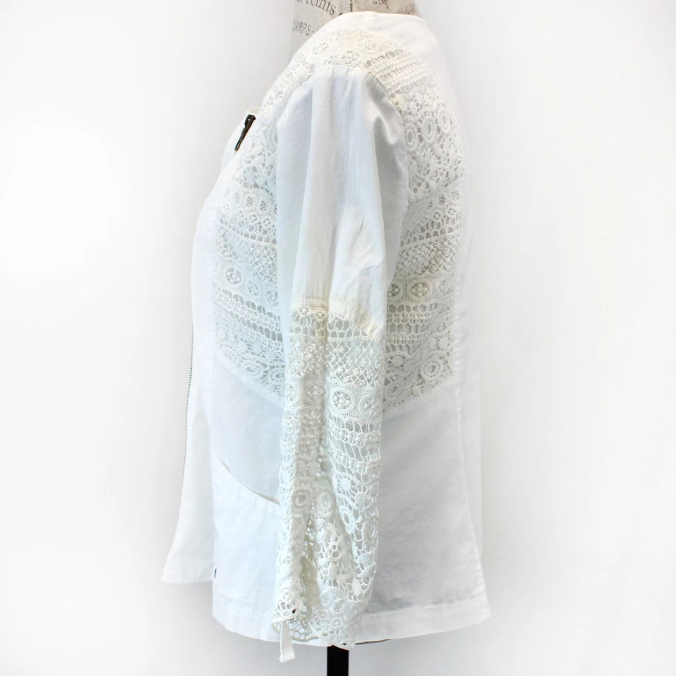 Chaqueta de Moto XCVI Blanca Algodón Encaje Cremallera Bolsillos Frontales Boho Grande Foto 4 de 4