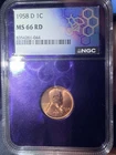 1958-D 1c MS66 RD Wheat Cent Denver Penny NGC TraderBea Purple Core Slab