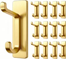 pickpiff Wall Hooks for Coat and Towel: 13LB Adhesive Door 12 Pack, Gold 