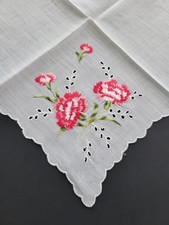 Vintage Ladies Hankie Embroidered Pink Floral