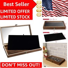 Sturdy Jewelry Display Case with Tempered Glass  Buckle Closure, Brown Finish