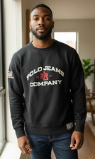 Vtg Y2k Polo Jeans Co Ralph Lauren Sweatshirt Large Black USA Flag Patch 1967