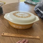 Vintage 2 1/2 Qt Pyrex Oval Casserole With Lid Butterfly Gold Pattern
