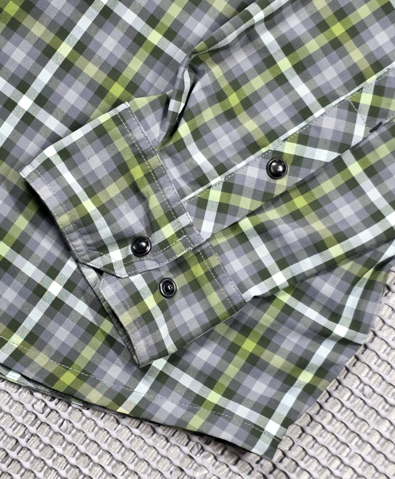 Camisa Stio Eddy Masculina L Verde Cinza Xadrez Western Preta Pérola Snaps UPF Western - Imagem 4 de 4