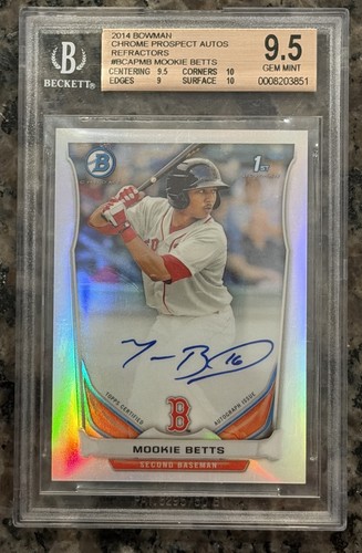 2014 Bowman Chrome Prospects Refractor Mookie Betts Auto 181/500 BGS 9.5 / 10