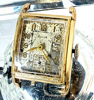 Vintage ELLIS Swiss Watch SQUARE ART DECO MECHANICAL Wind FOR PARTS REPAIR
