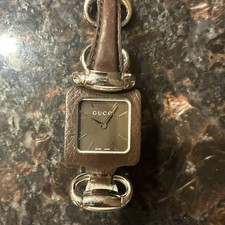 GUCCI 130.5 Used Horsebit 1921 Collection Quartz Watch Brown Silver Leather 25mm