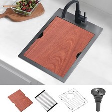 Stainless Steel Kitchen Bar Drop-in Sink Luckyhorse 15  x20  x10  Gunmetal Black