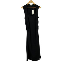 Quince Women Stretch Cotton Jersey Square Neck Ruched Midi Dress TRUE Black L