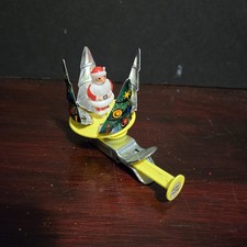 Vintage Tin Toy Push to Spin Christmas Tree Santa Reveal Toy 1950s