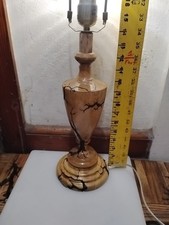 17 " Fractal Burned Solid Oak Lamp 8 Foot Cord Unique Tested Signed By Artist