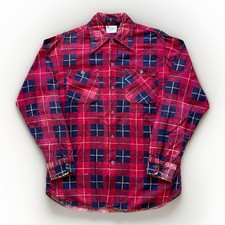 vintage 60s MR LEGGS Red Blue PLAID FLANNEL MEN'S BUTTON Up Shirt Sz S 14 1/2
