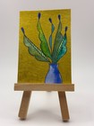 Original ACEO Watercolor & Pen Abstract Leaves in Vase Blue & Green by BreyhaArt — photo 2