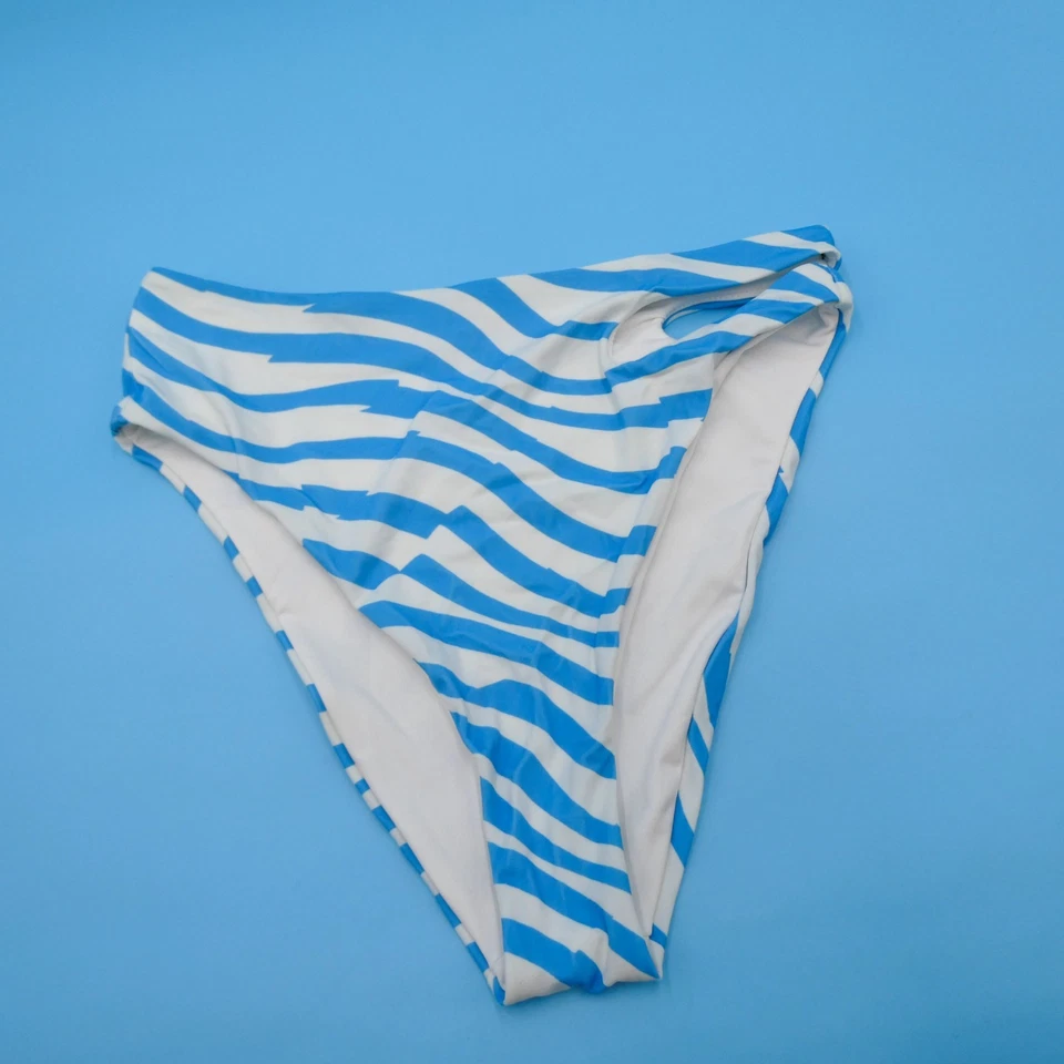 Parte inferior de bikini de natación descarada cintura alta a rayas blancas azules medianas Victorias Secret Foto 3 de 4