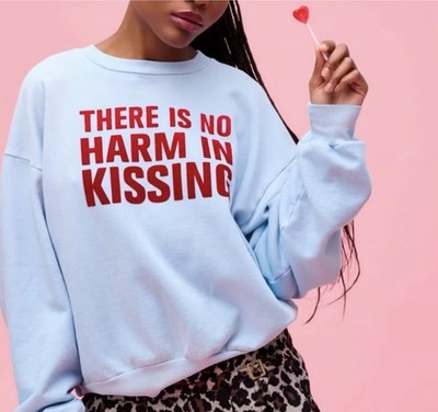 NWT- Daydreamer  No Harm In Kissing  Baby Blue Crew  Comfortable Sweatshirt S/M