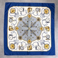 Used ROLEX Scarf White Blue Silk No Box Handkerchief for Unisex Crown Logo