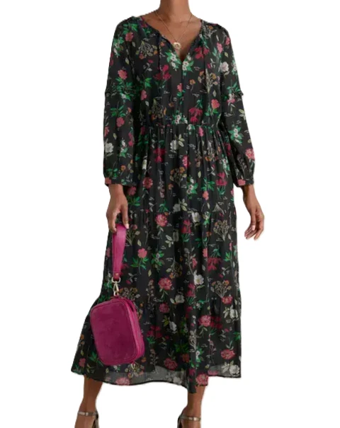 SeaSalt Womens Dearling Dress size 16 Tiered Lined Pockets Elast Waist Black Mix - Image 2 of 4