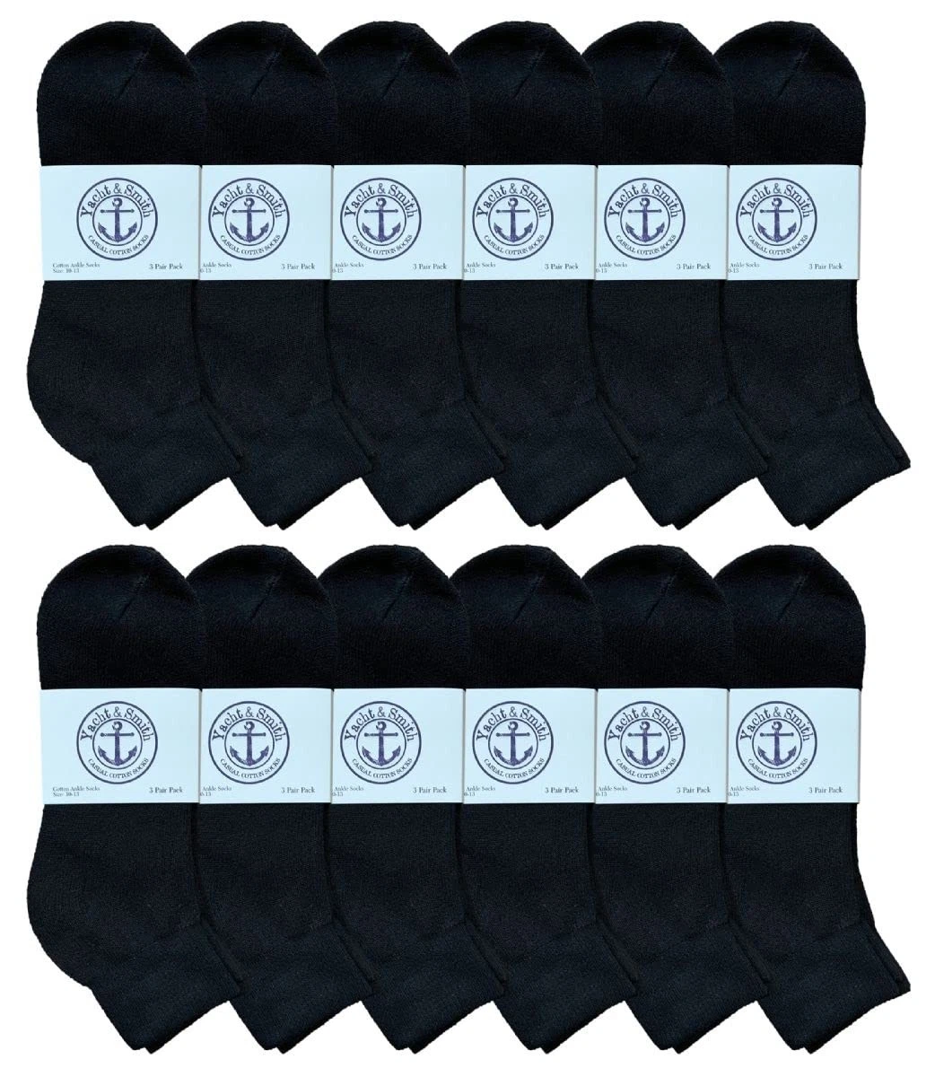 12 Pair of Men's Premium Cotton Quarter Ankle Sport Socks Size 10-13 Solid Black