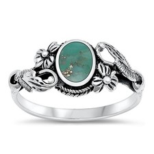 Turquoise Beautiful Flower Ring New .925 Sterling Silver Leaf Band Sizes 4-10
