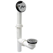 Watts Trip Lever Bath Drain 1-1/2" White Plastic Tubing, 4CP - Chrome Trim