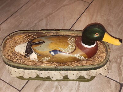 Vintage Mallard Duck Sitting Swimming Wooden 