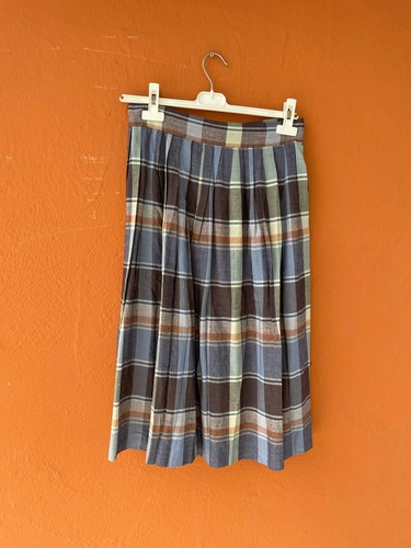 Vintage plaid blue and brown midi skirt, Long high waist Cottage core skirt, Ret - Picture 6 of 9