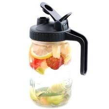 32 OZ Wide Mouth Mason Jar Pitcher With Pour Spout And Handle Airtight Flip Lids