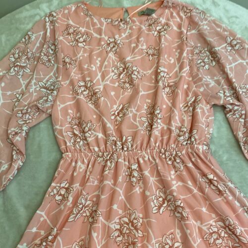 Flying Tomato Womens Peach Floral Round Neck Long Sleeve Fit & Flare Dress Sz M - Picture 3 of 12