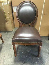 Frontgate Langston Office Leather Dining Round Back Side Chair Wood Mahagony 