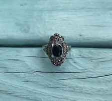 Nice Vintage Sterling Silver .925 Faceted Black Onyx Ring Size 8.5
