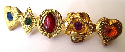Broche Bijou Vintage Barrette Couleur Or Avec Pierres Imitation - État Parfait - Ancien Stock Bijouterie