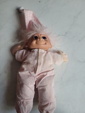 Russ Troll Bedtime Baby Doll Kids Pink Polka Dot Pajamas 12" Soft body plush HTF