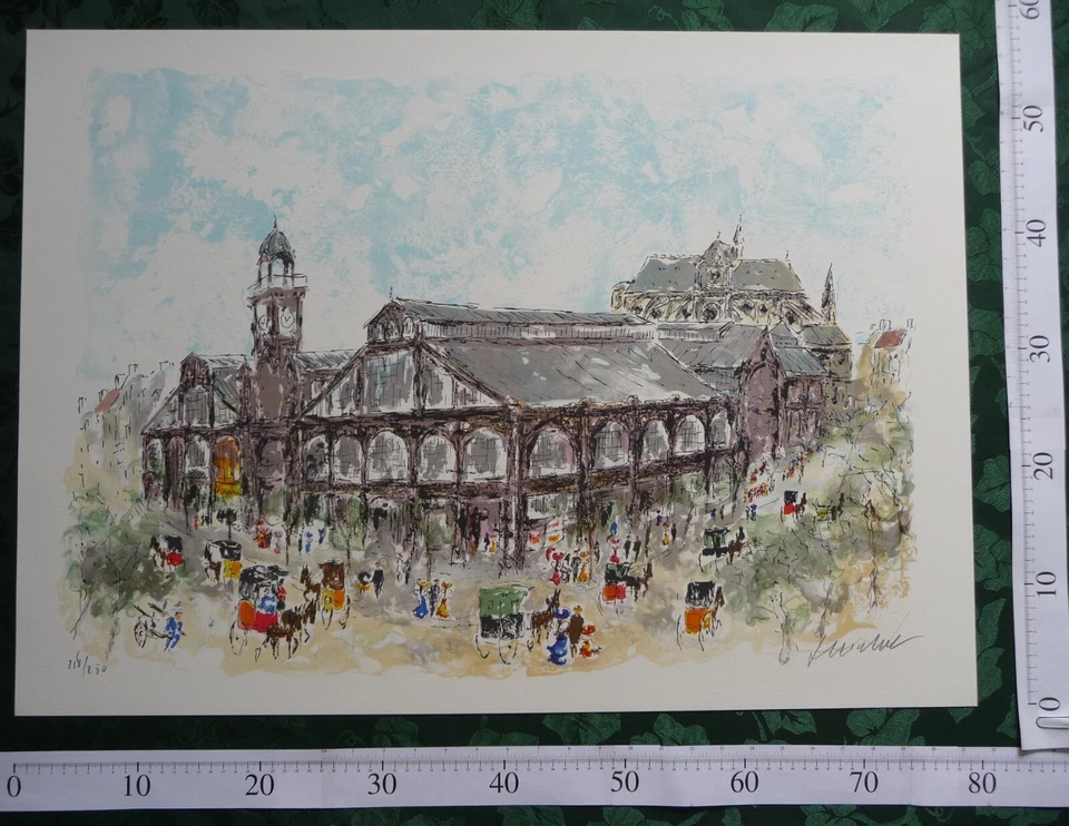 Les HALLES Lithographie signée de l'Artiste Urbain HUCHET (75x54 cm) - Photo 1/1