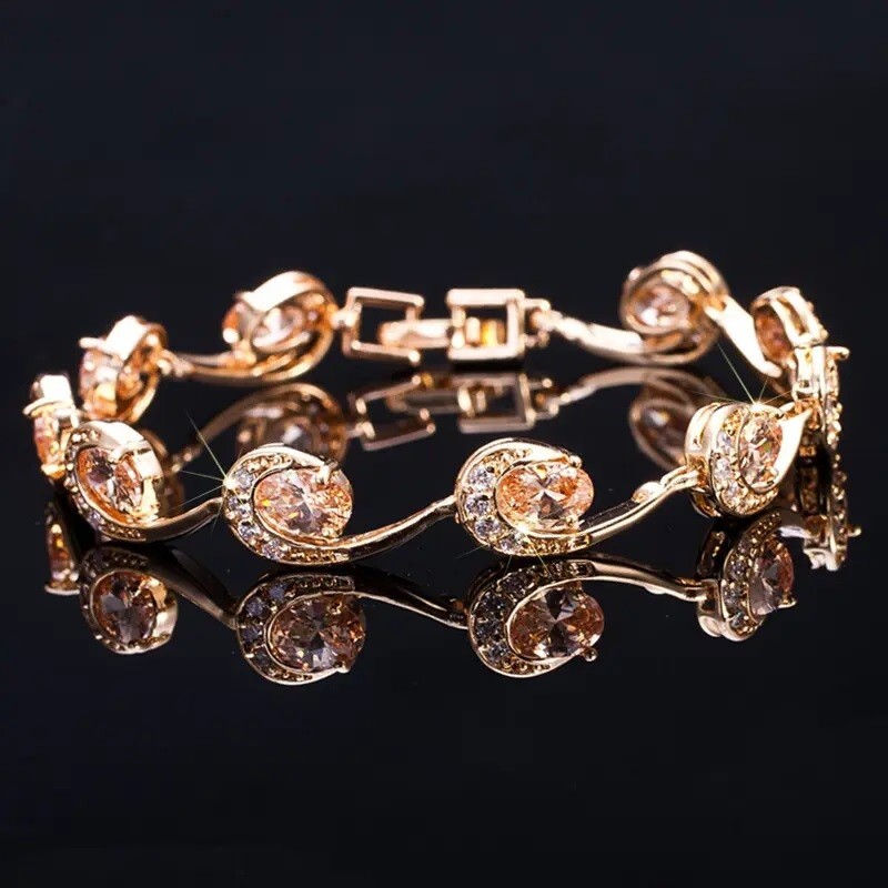 15 ctw Lab Created Oval Champagne & Diamond 14K Rose Gold Plated Tennis Bracelet