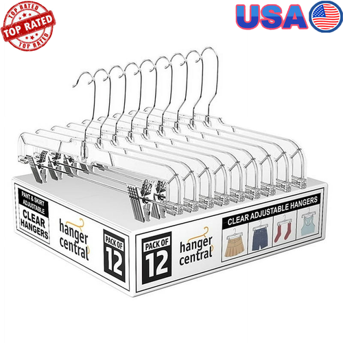 Clear Heavy Duty Hangers 12 Pack Non-Slip Adjustable Clips Space Saving New