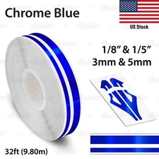1/8" & 1/5" PIN STRIPE Car Model Truck Twin Line TAPE Vinyl Sticker CHROME BLUE