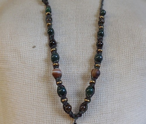 Smoky Quartz Double Terminated Crystal Adjustable Hemp Necklace Agate Beads OOAK - Picture 7 of 8