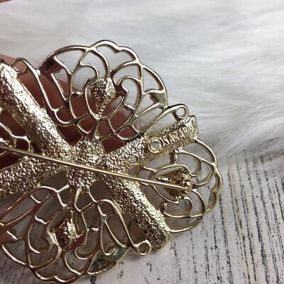 Broche Papillon Vintage En Or émaillé Orange Signée SARAH COV - Occasion Parfait état
