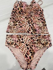 Victoria Secret Leopard U/W Supportive Booster Tankini Top 34B Bottoms S