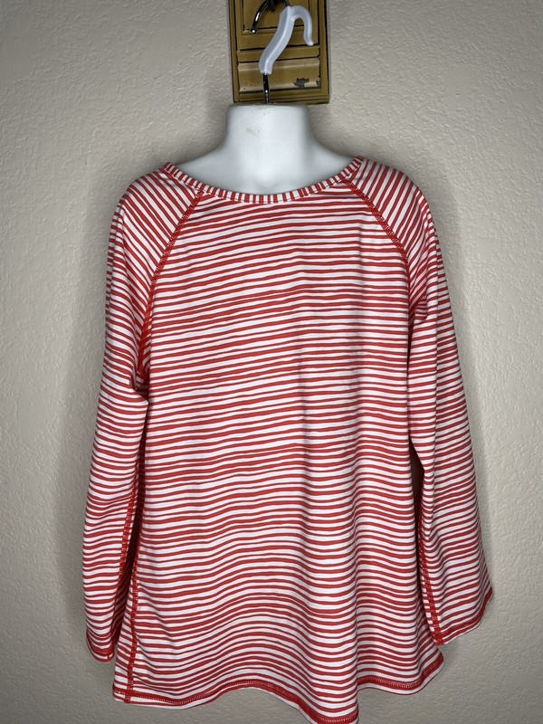 Garnet Hill Rash Guard Sz 14 Girls Red White Stripe Swim Top Long Sleeve Shirt