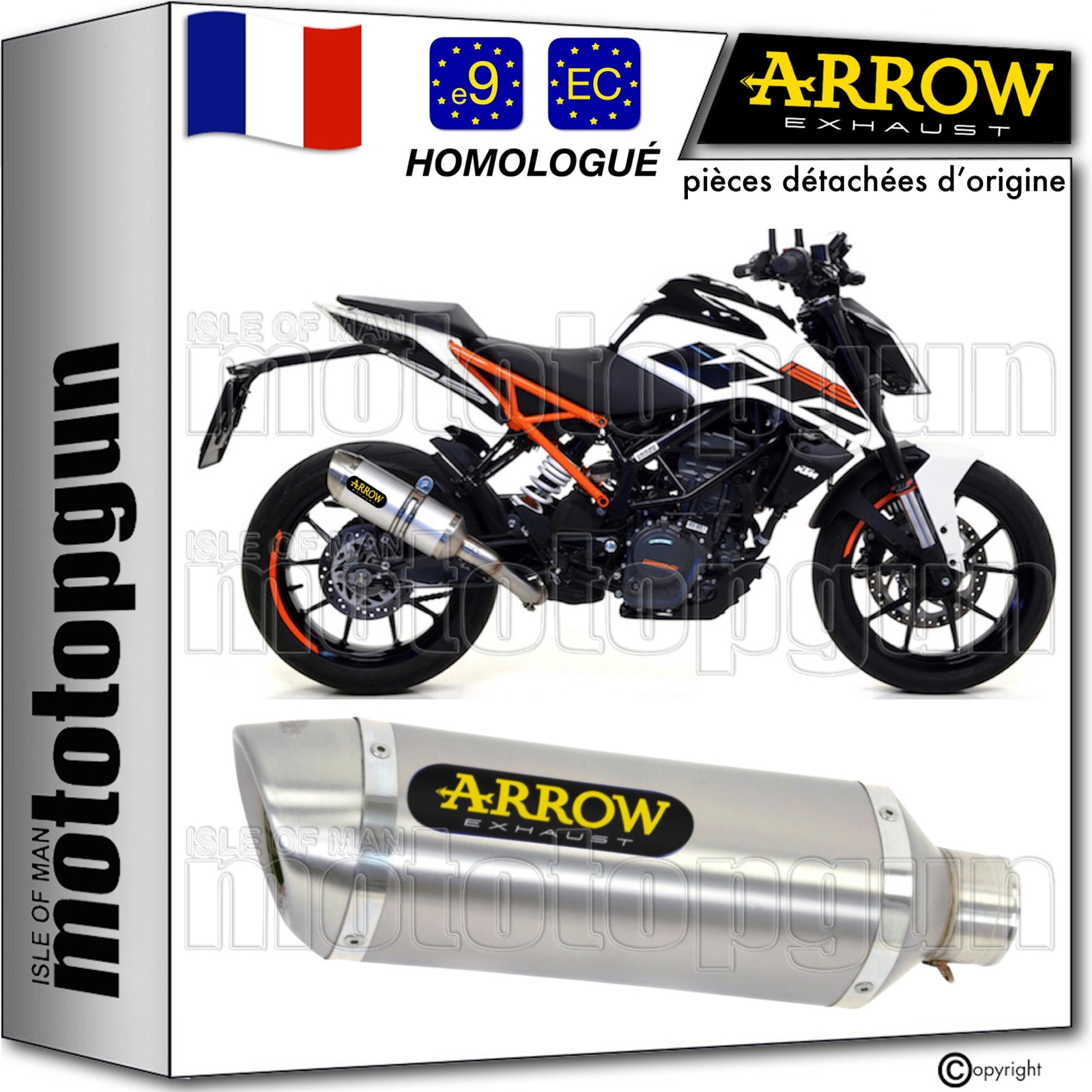 Pot echappement Thunder Arrow pour KTM Duke 125 2020 en aluminium noir