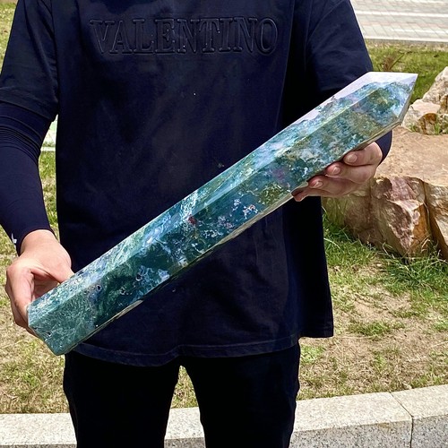 9.28LB Natural water grass agate wide column Obelisk quartz crystal sample colu - 第 5/12 張圖片